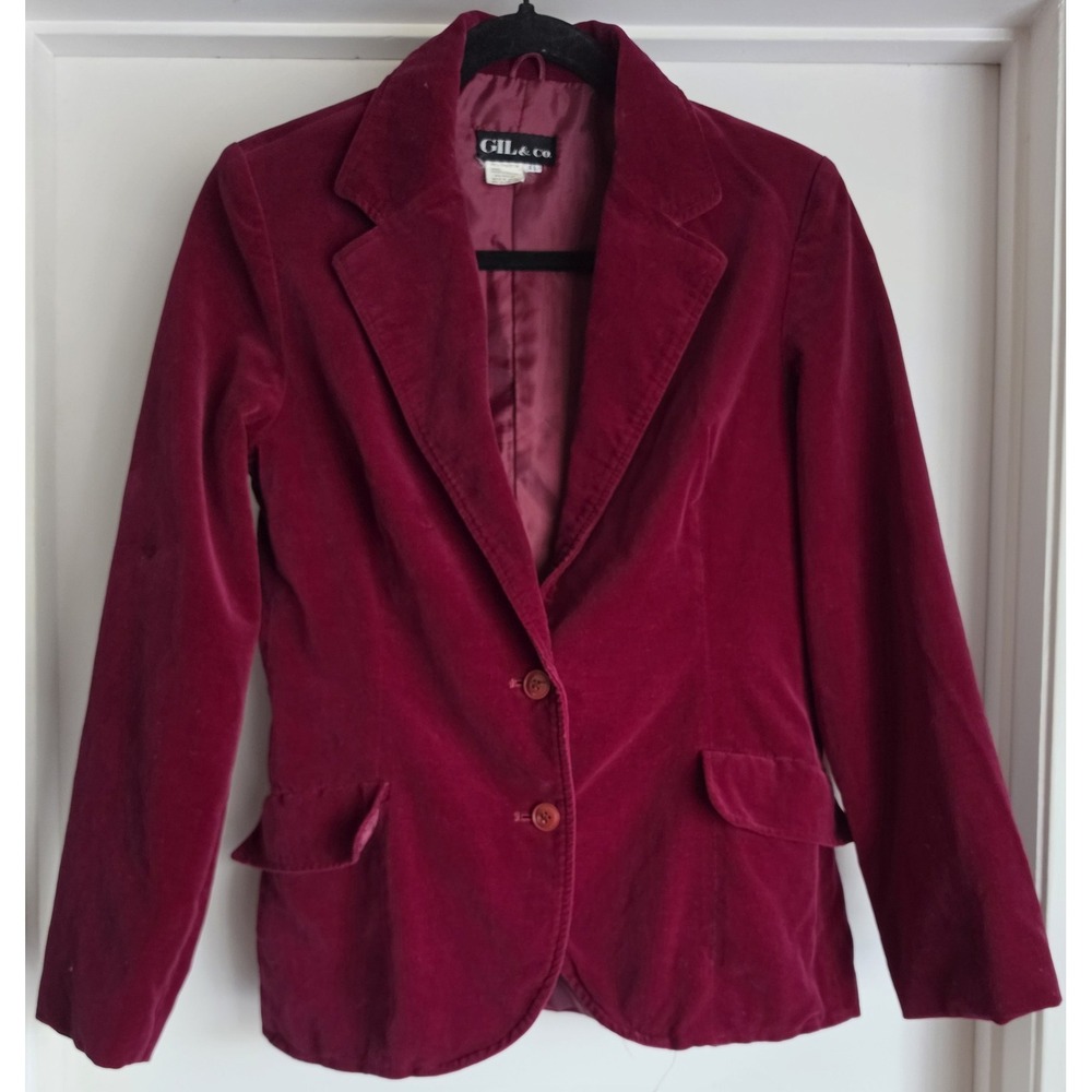 GIL & Co. Blazer Women Size 11 Burgundy Cotton Vintage Japan Jacket Coat